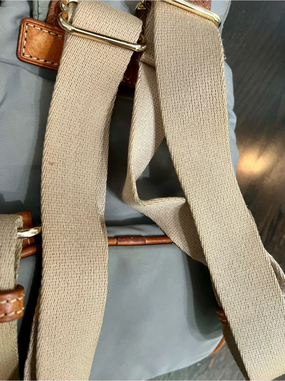 Dooney & Bourke Nylon Mini Backpack Gray Leather Trim Tassel Bag